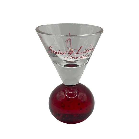 Statue of Liberty Round Ball Bottom Souvenir Shot Glass Red - Picture 1 of 6